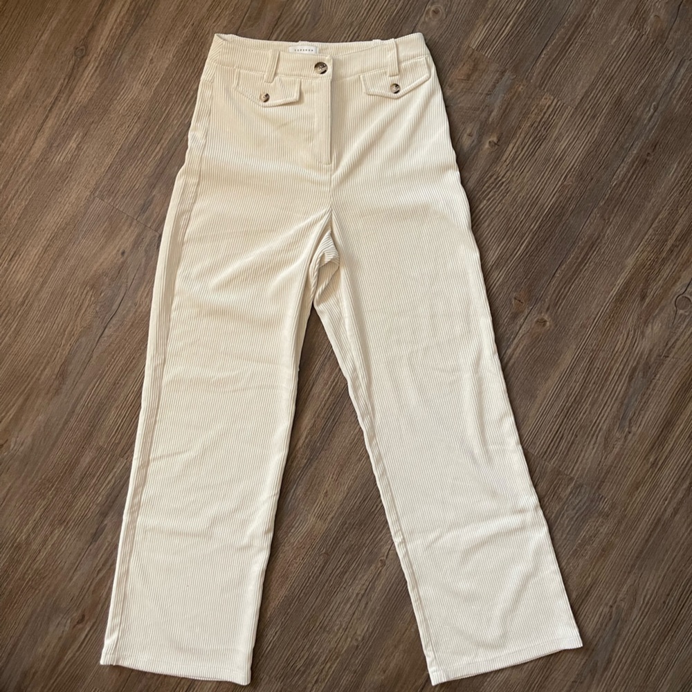 TOPSHOP OFF WHITE/CREAM HIGH WAISTED CORDUROY PANTS  US 4 NEVER WORN